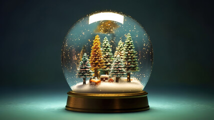 Snow globe with Christmas tree. Generative ai