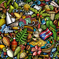 Fototapeta na wymiar PUERTO RICO doodles seamless pattern.