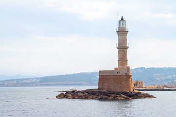 Lighthouse in Chania Harbor, Crete, Greece