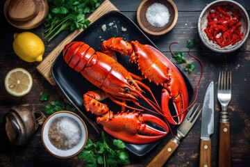 stock photo of boiled lobster ready to eat in the plate Food Photography AI Generated
