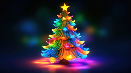 Obraz premium Magical forest with christmas trees and glowing lights. Generative ai