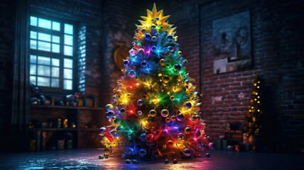 Obraz premium Lights on the Christmas tree. Generative ai