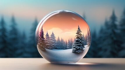 Fototapeta na wymiar A snow globe with a christmas tree inside of it on a snowy surface. Generative ai