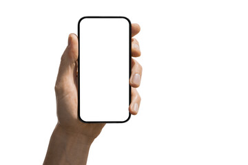phone iphone in a hand on a transparent background in PNG format