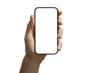 phone iphone in a hand on a transparent background in PNG format