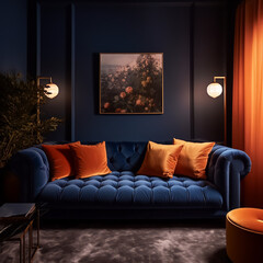 Blue and Peach Living Room Design