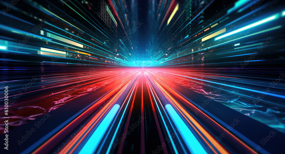 Poster futuristic fast speed motion blur with red and blue lights background