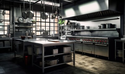 an image of a modern industrial kitchen Generative AI