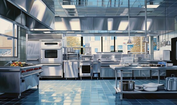 an image of a modern industrial kitchen Generative AI