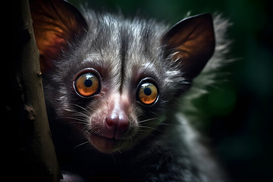 Aye-aye lemur in forest at night, portrait, Generative AI