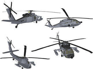 Sketch vector illustration of a war fighter helicopter with missile weapons
