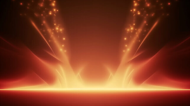 Empty gold postcard, red backdrop with smoke wavy lines. Banner with copy space. Generative AI