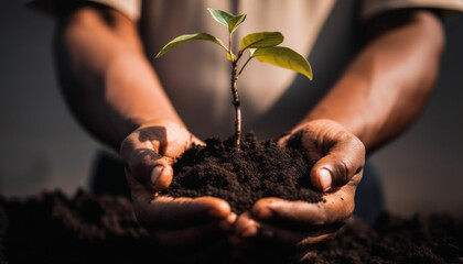 New life begins with teamwork, planting seedlings for environmental conservation generated by AI
