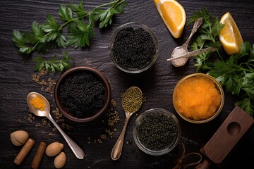stock photo of caviar flat lay Food Photography AI Generated