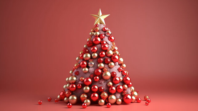 Christmas tree with red balls and self-made stars. Generative ai