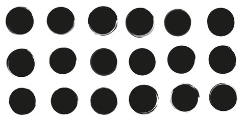 Set of circle brushes elements. Different circle brush strokes. Grunge round shapes. Boxes, frames for text, labels, logo, grunge. Vector illustration