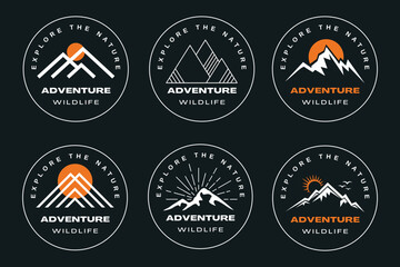 Set of vector mountain and outdoor adventure logos.