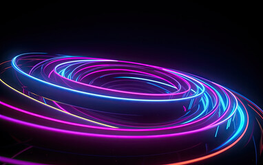 abstract rounded pink blue neon lines glowing created with Generative AI technology