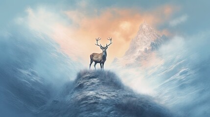 Obraz na płótnie Canvas some kind of a deer standing on top of a mountain Generative Ai