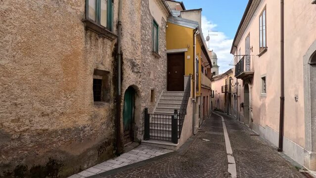 A narrow street in Nusco, a small mountain village in the province of Avellino, Italy.