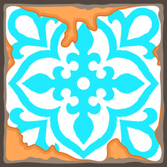 Ancient ceramic tile. Wall or floor texture. Decorative antique stone ornament.