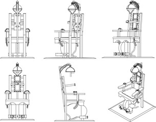 Vector illustration cartoon sketch of electric chair execution of death prisoner