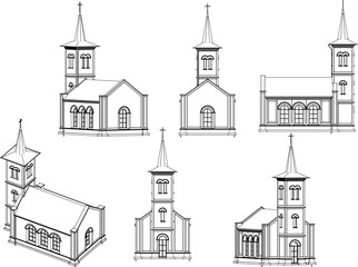 Vector illustration cartoon sketch of holy catholic old wooden church
