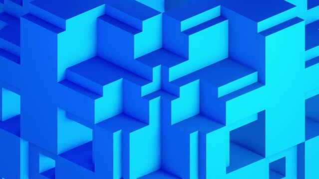 Transforming dynamic cubes - abstract geometric blue background. Geometric abstraction. 3D looped animation