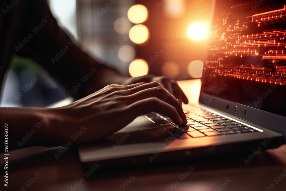 Poster it specialist programming code on a laptop, it specialists, bokeh generative ai