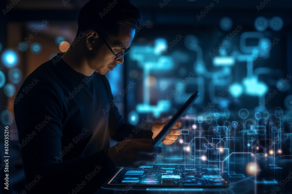 Poster it specialist troubleshooting software issues on a mobile device, it specialists, bokeh generative a