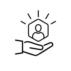 customer care icon with thin line hands. simple linear trend human resource logotype graphic stroke design. concept of individual people choice or good feedback and narrow control or search talent