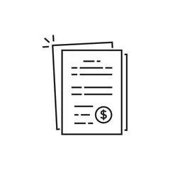 pile of linear invoice or bill documents. flat thin line trend modern contour accounting logotype graphic stroke art simple design isolated on white. concept of dollar banking statement 