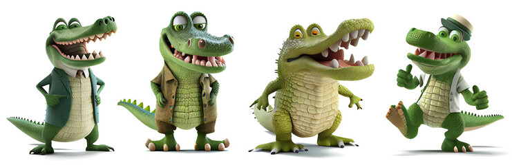 set cute crocodile characters cute cartoon on transparent background