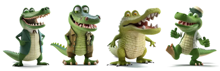 Fototapeten set cute crocodile characters cute cartoon on transparent background © I LOVE PNG
