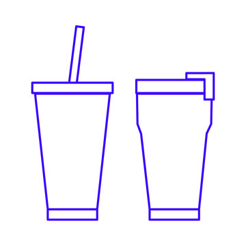 empty white cold or hot storage glass and keep water temperature or blank stainless steel cup for milk tea beverage and coffee drink with straw on white clipping. vector illustration in flat style.