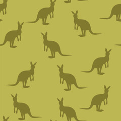 Vector flat illustration with silhouette kangaroo and baby kangaroo. Seamless pattern on color background. Design for card, poster, fabric, textile. Pray for Australia and animals