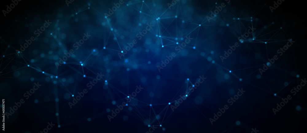 Poster Abstract futuristic - technology with polygonal shapes on dark blue background. Design digital technology concept. 3d illustration.