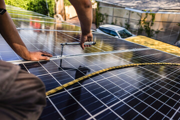 engineer working on checking and maintenance equipment at solar power plant: working on Wrench...