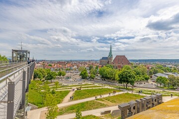 View of the famous cathedral in the Thuringian city of Erfurt during the day