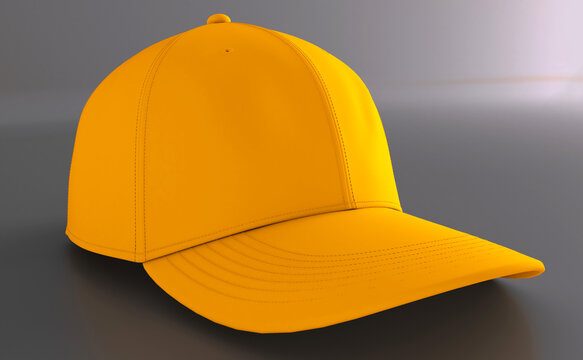 Images of yellow baseball cap isolated on white background. 3d rendering.