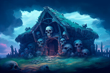 Skull House. Dark fantasy. Fairy tale. Generative AI
