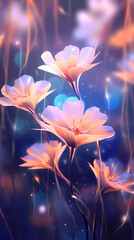 Soft Pastel Summer Concept. Fantasy Exotic Flowers Mobile Screensaver Blue Background