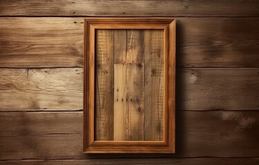 Wooden frame with on the wooden wall, Old picture frame, Generative AI.