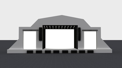 Stage rigging truss system with blank backdrop concert performance. High resolution image isolated. 3D Rendering. Party scene.
