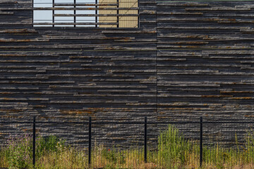 old wooden wall with grass