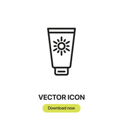Sunscreen icon vector. Linear style sign for mobile concept and web design.Sunscreen symbol illustration. Pixel vector graphics - Vector.