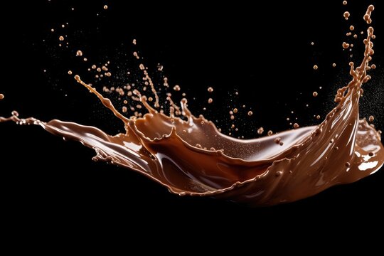 stock photo of chocolate splash isolated on black background Food Photography AI Generated