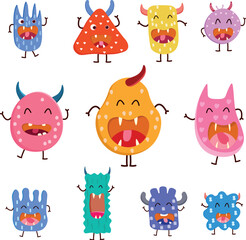 set of funny cartoon monster