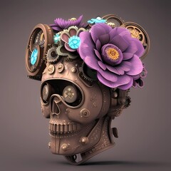 Steampunk skull with flower