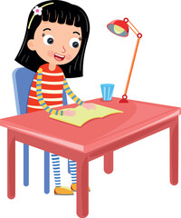 girl sitting on a table, reading a book
